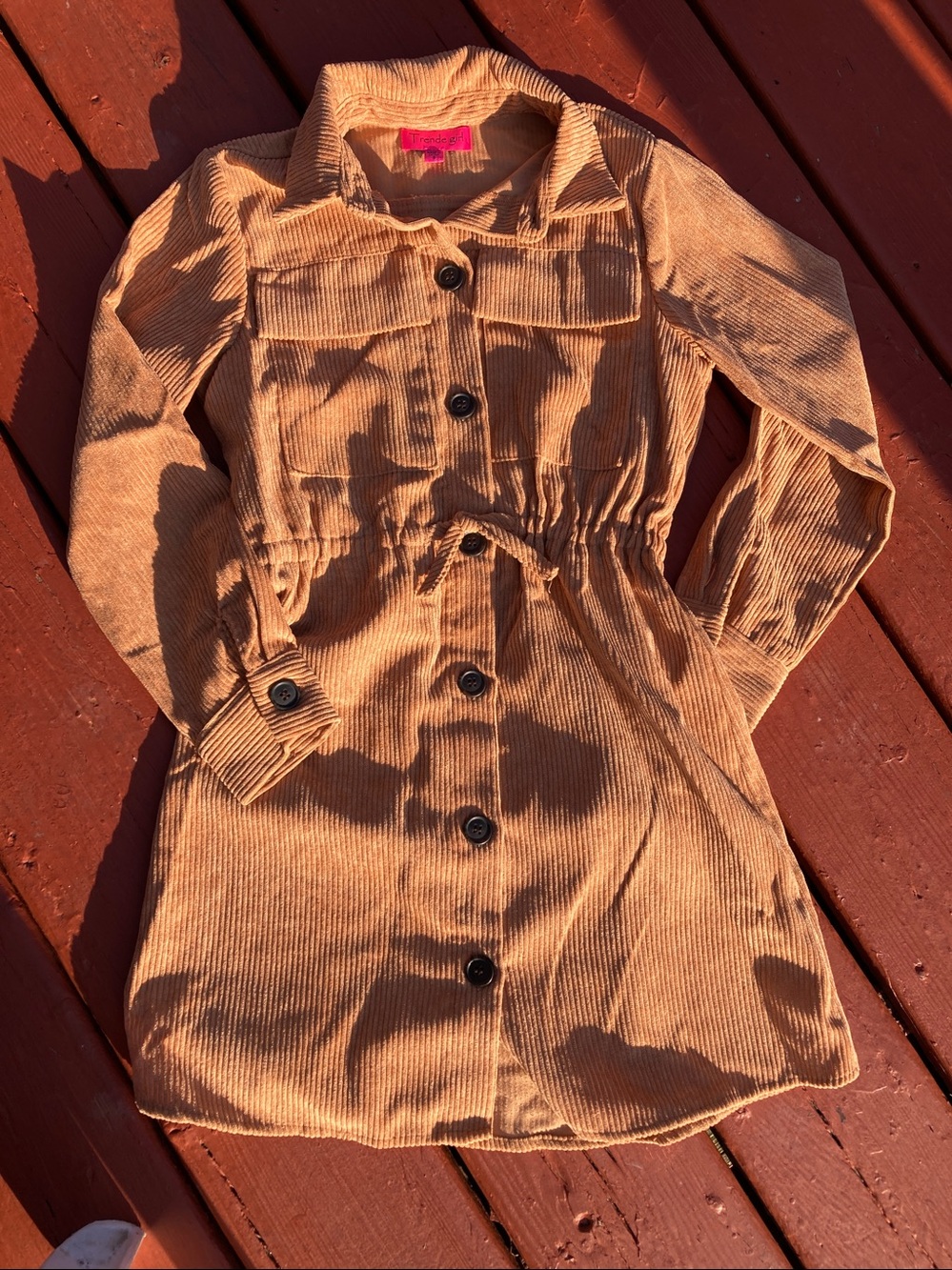 Tan Corduroy Button-Up Dress